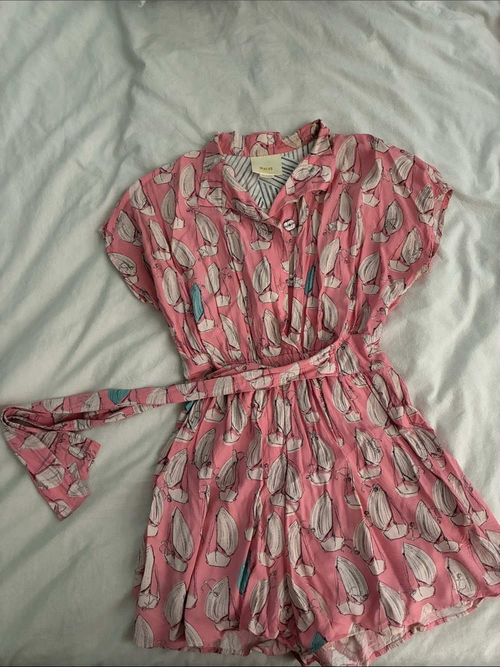 Anthropologie Women’s Pink Printed Romper with Tie Waist